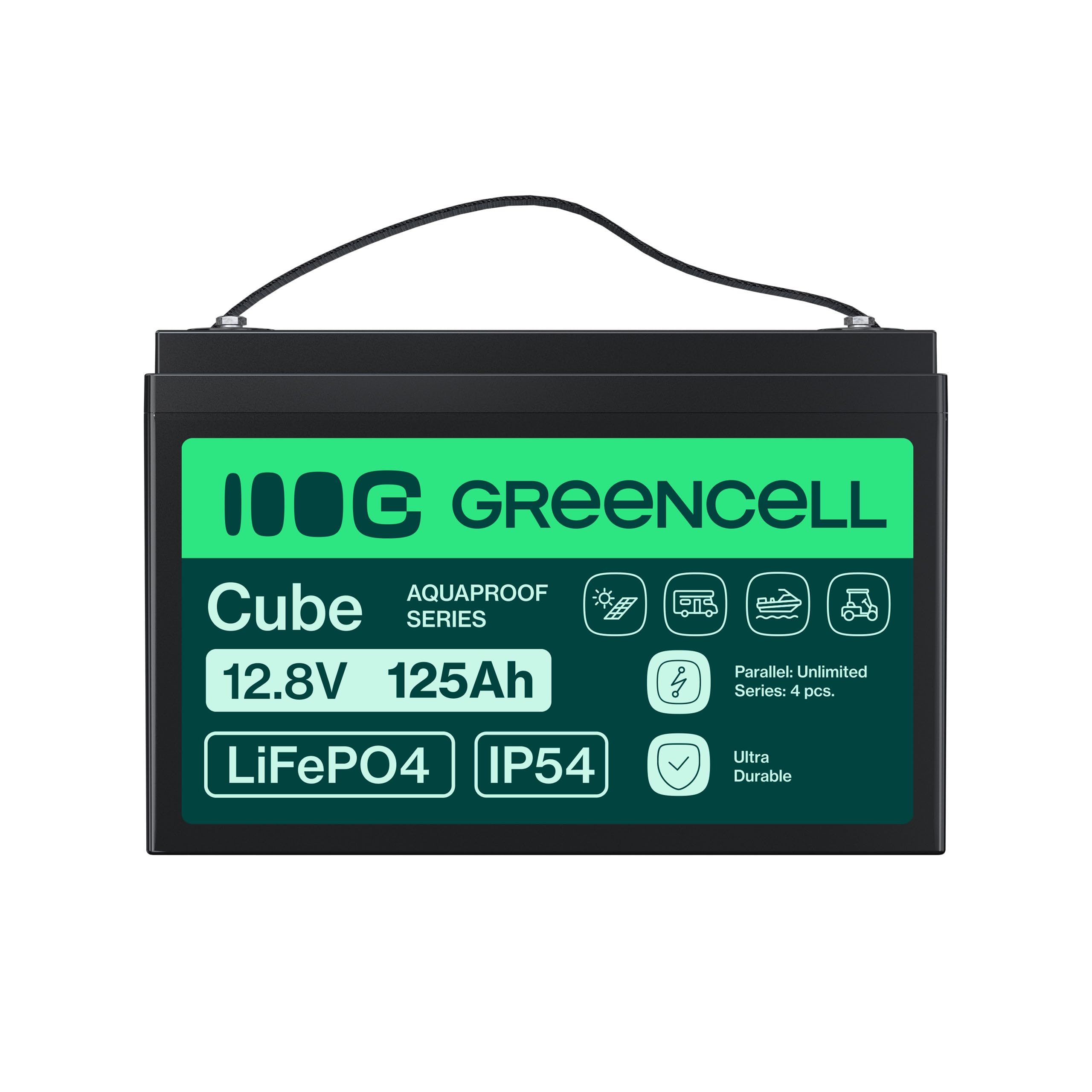 Green Cell Cube LiFePO4 Batteria 125Ah 12.8V - Batteria al litio di ferro fosfato per camper, barche, impianti solari, sistemi off-grid, con BMS, leggera e sicura