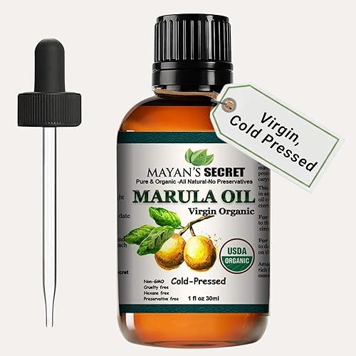 Mayan's Secret Aceite de Marula certificado por USDA, orgánico, virgen, prensado en frío, aceite de lujo sin refinar para cara, cuerpo, labios,