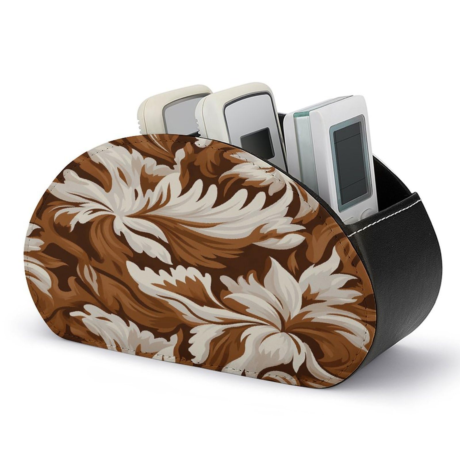 FekiLoot - PU Leather Remote Control Holder with 5 Compartments for Storage and Computer Organizer for TV, Remote Control and Glasses