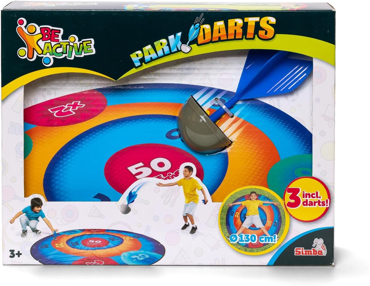 Simba Park Dart Outdoor Dart Set with 3 Throwing Darts (14 cm), Soft Tip, Foldable Dart Dart Dart (Diameter 132 cm) and 3 Earth Hooks, Throwing Game for Children from 3 Years Old