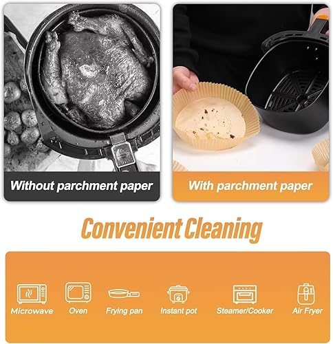 Miniatura 4 de FOVXYVO Forros de papel desechables para freidora de aire, 100 piezas de papel pergamino antiadherente, a prueba de aceite, impermeable, de grado