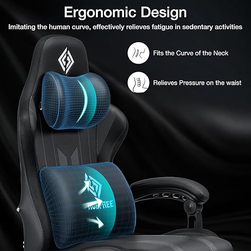 Miniatura 7 de HOFFREE Silla de juegos con ritmo de música, luces LED RGB y altavoces Bluetooth, silla ergonómica de masaje para computadora con reposapiés, silla
