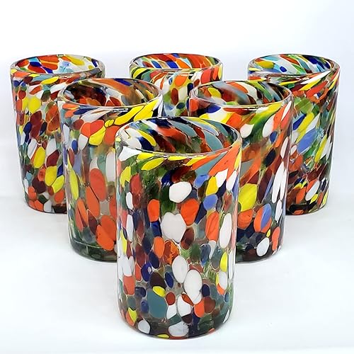 Miniatura 18 de Confetti Rocks 20 oz Vasos Altos para Té Helado de 20 oz (juego de 6) Artesanía Mexicana de Vidrio Multicolor, Vidrio Reciclado, Libre de Plomo,
