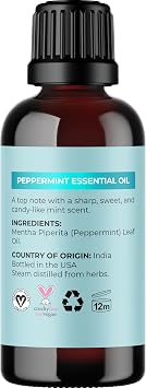 Peppermint Essential Oil for Diffuser Aromatherapy - 100% Pure Peppermint Oil for Hair Skin and Nails Plus Undiluted Refreshing Aromatherapy Essential Oil for Diffusers Baths and Topical Uses 1oz