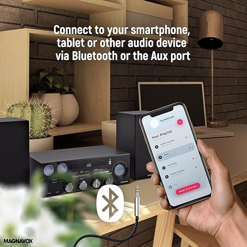 Miniatura 6 de Magnavox MM451 - Sistema de estante de CD de carga de bandeja de 3 piezas con radio estéreo PLL FM digital tecnología inalámbrica Bluetooth y