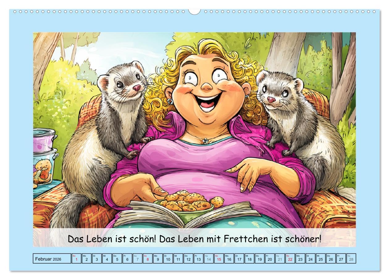 Frettchen. Lustige Cartoons und witzige Sprüche (hochwertiger Premium Wandkalender 2026 DIN A2 quer), Kunstdruck in Hochglanz: Lustige Cartoons über ... flauschig, fantastisch! (CALVENDO Tiere)