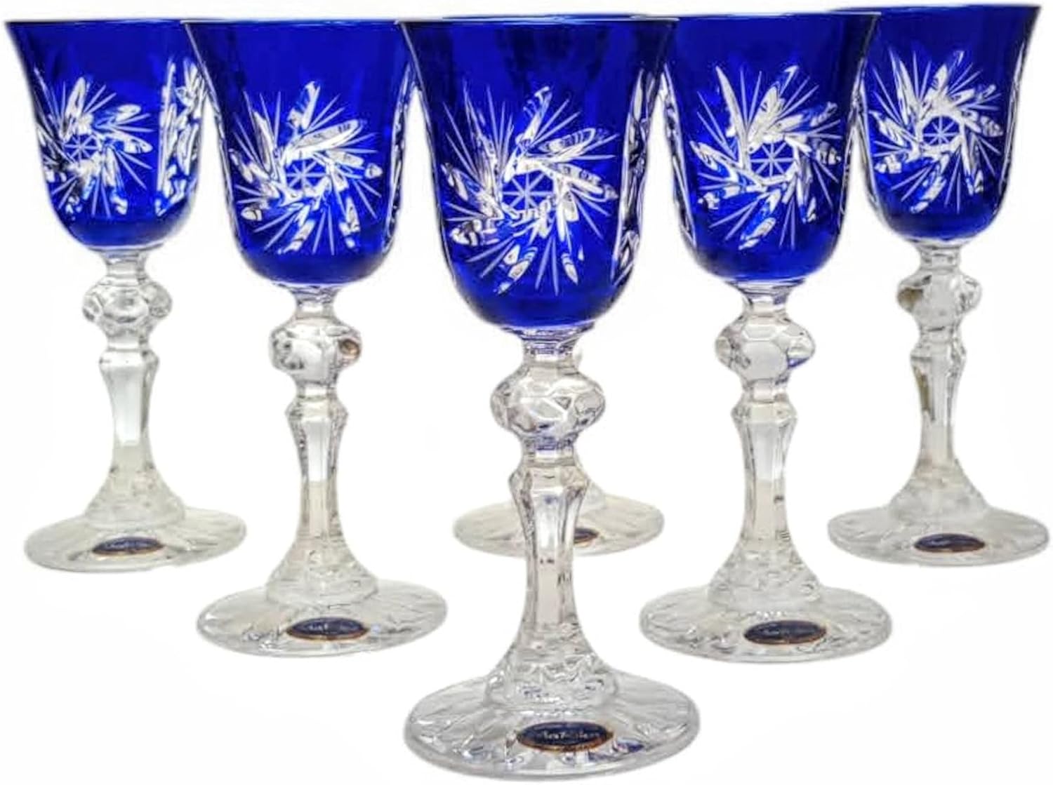 MaRika Crystal Liqueur Glasses 60ml - Cobalt Hand Decorated Elegant Glass for Liquors and Spirits - Set of 6 Gift Idea