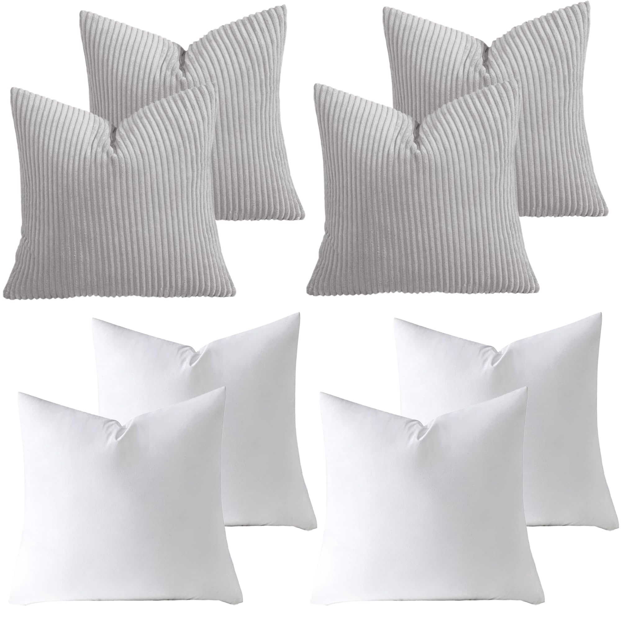 AMEHA Stripe Silver Cushions with Covers included 45 x 45 cm Pack of 4 (4 Covers, 4 Inserts) Decorative Square Throw Pillowcases for Couch Bedroom Sofa with Invisible Zipper 18x18 inches