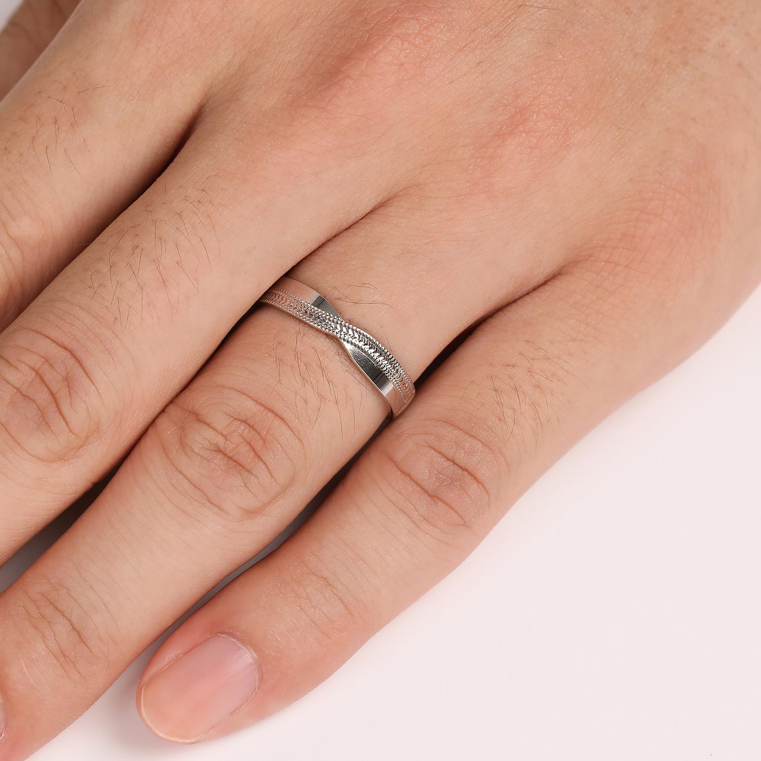 Meissa 2pcs Couple Rings Sterling Silver for Men and Women Wedding Simple Couple Bands Size Adjustable Cubic Zirconia Matching Promise Rings