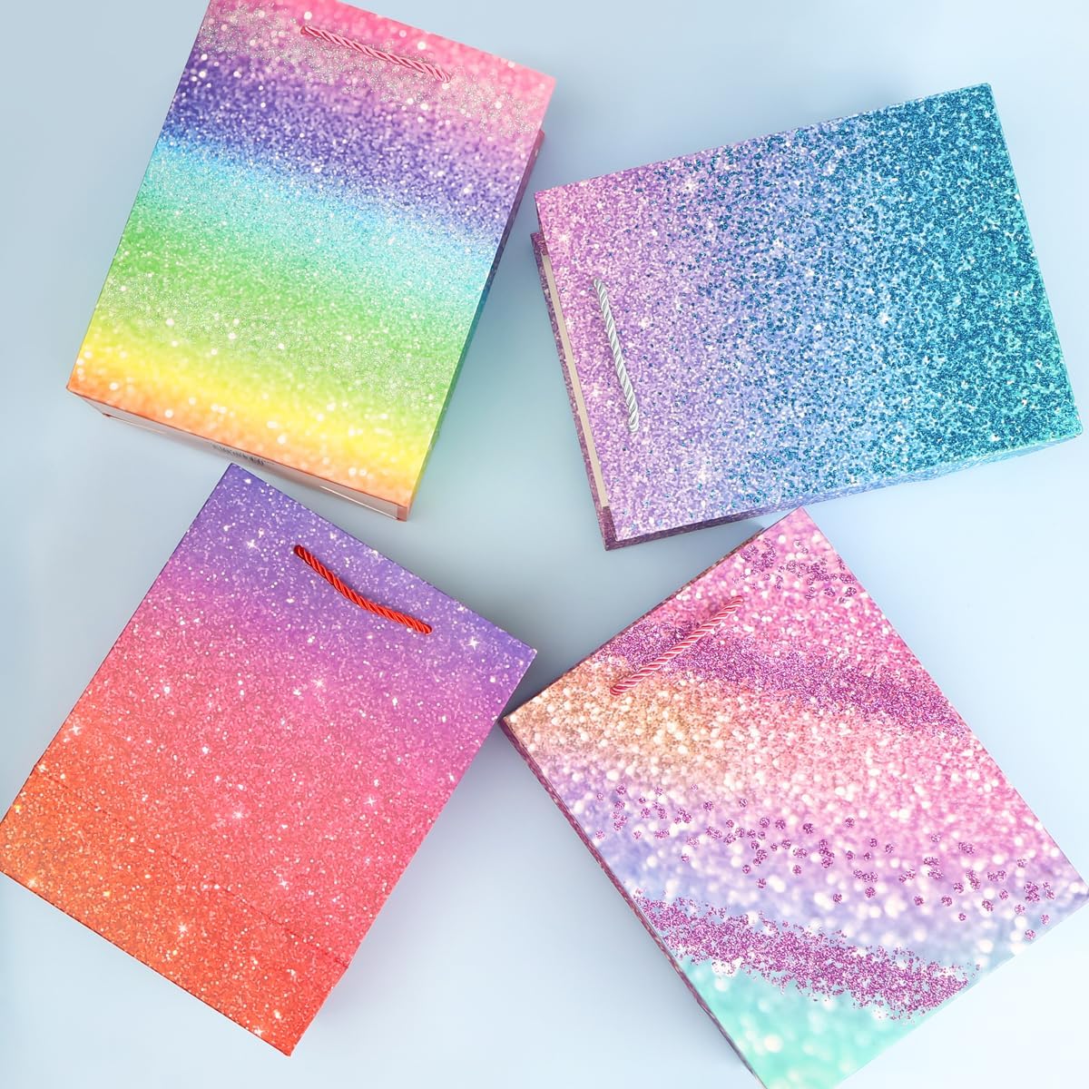 ZJHiome 12Pcs 9'' Gift Bags Medium Size Gift Bags with Tissue paper Rainbow Glitter Paper Bags with Handles for Shopping Birthday Wedding Baby Shower Christmas Party - Image 5