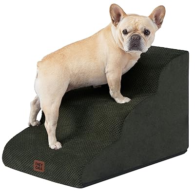 EHEYCIGA Curved Dog Stairs Ramp for Small Dogs 15.7" H, 3-Step Dog Steps for Couch Sofa and Chair, Pet Stairs for Cats, Non-Slip Balanced Pet Steps Indoor, Military Green