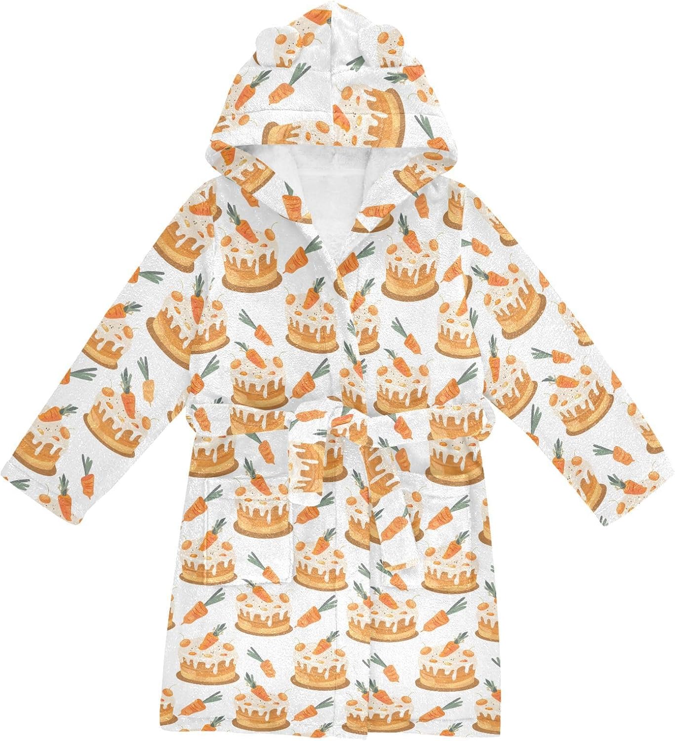 senya Carrot Cake Toddler Hooded Bathrobe Kids Soft Plush Bath Towel Robes for Boys Girls 2-12 Years