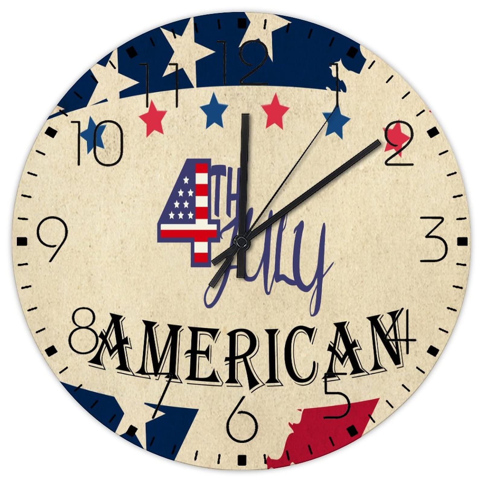 Horloge murale en bois 38 cm mouvement quartz silencieux style patriotique américain