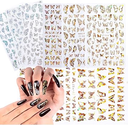 Amazon Co Jp ネイルシール 蝶 貼るだけ 3d ネイルシール ステッカー 蝶々 バタフライ Diy ネイル パーツ 蝶 ネイルスパンコール きらきら 可愛い 金銀 8枚セット ビューティー