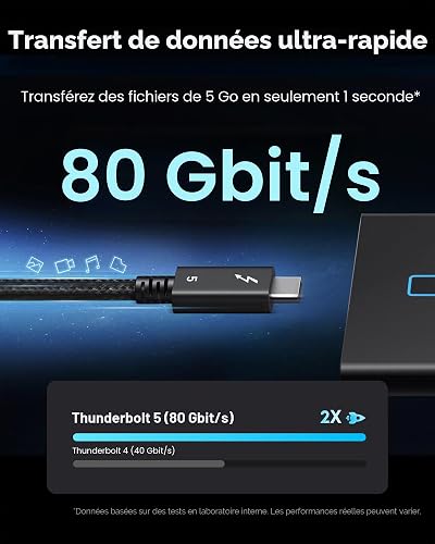 Anker Prime Thunderbolt 5 Cable, 3.3 FT USB C to USB-C Cable, 240W Charging, 80Gbps Data Transfer, 8K/4K Displays, for MacBook Pro, iPhone 17/16/15, iPad Pro,and More - 3