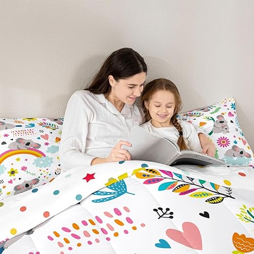 Miniatura 5 de Erosebridal Juego de ropa de cama de koala para niños, lindo edredón de animales de safari para niños y niñas, juego de edredón de flores y