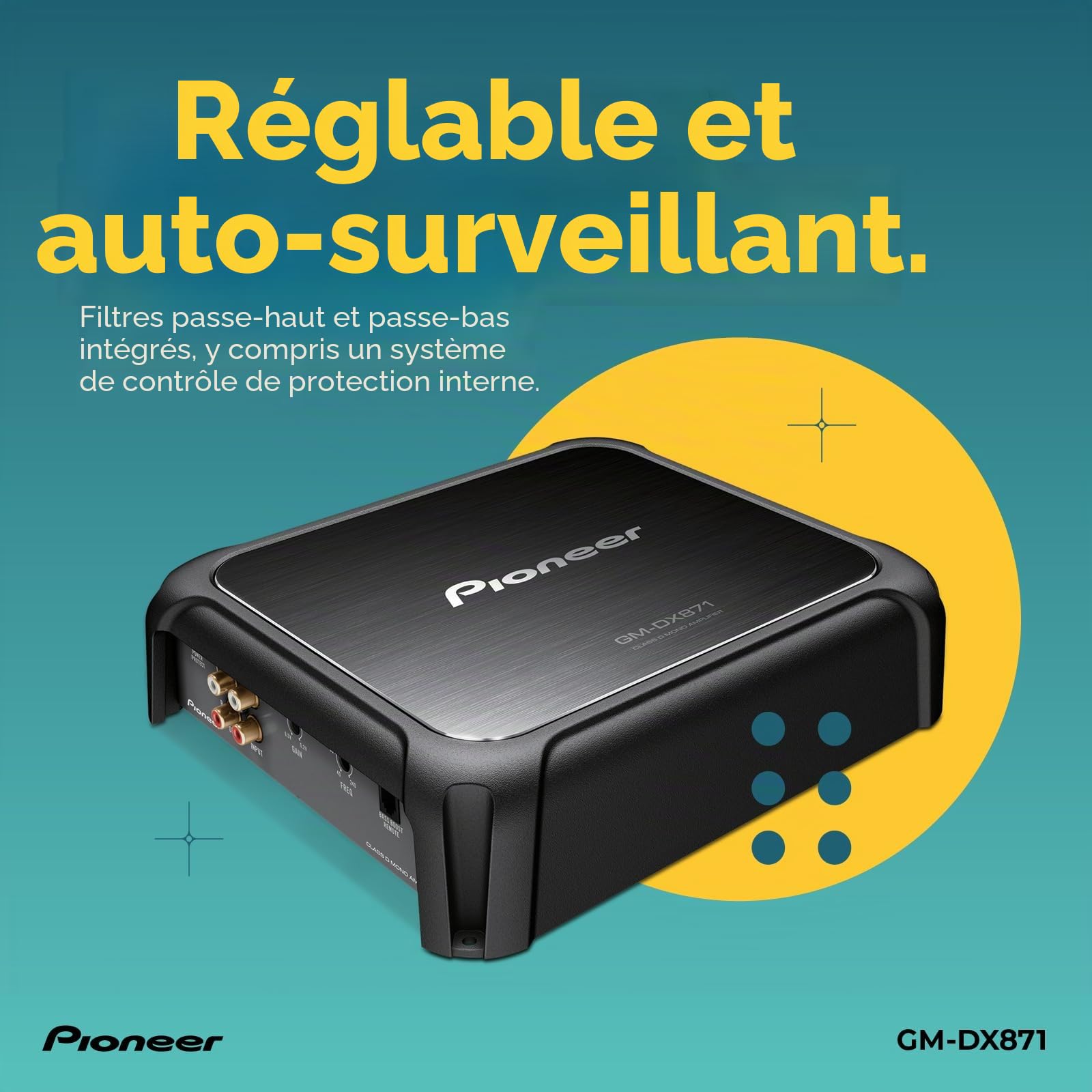 Pioneer GM-DX871 – Amplificateur Puissant avec 1600 W, Technologie Classe D, 1 Canal, Filtre Passe-Bas Variable, Design Compact et contrôle à Distance de l'amplification des Basses