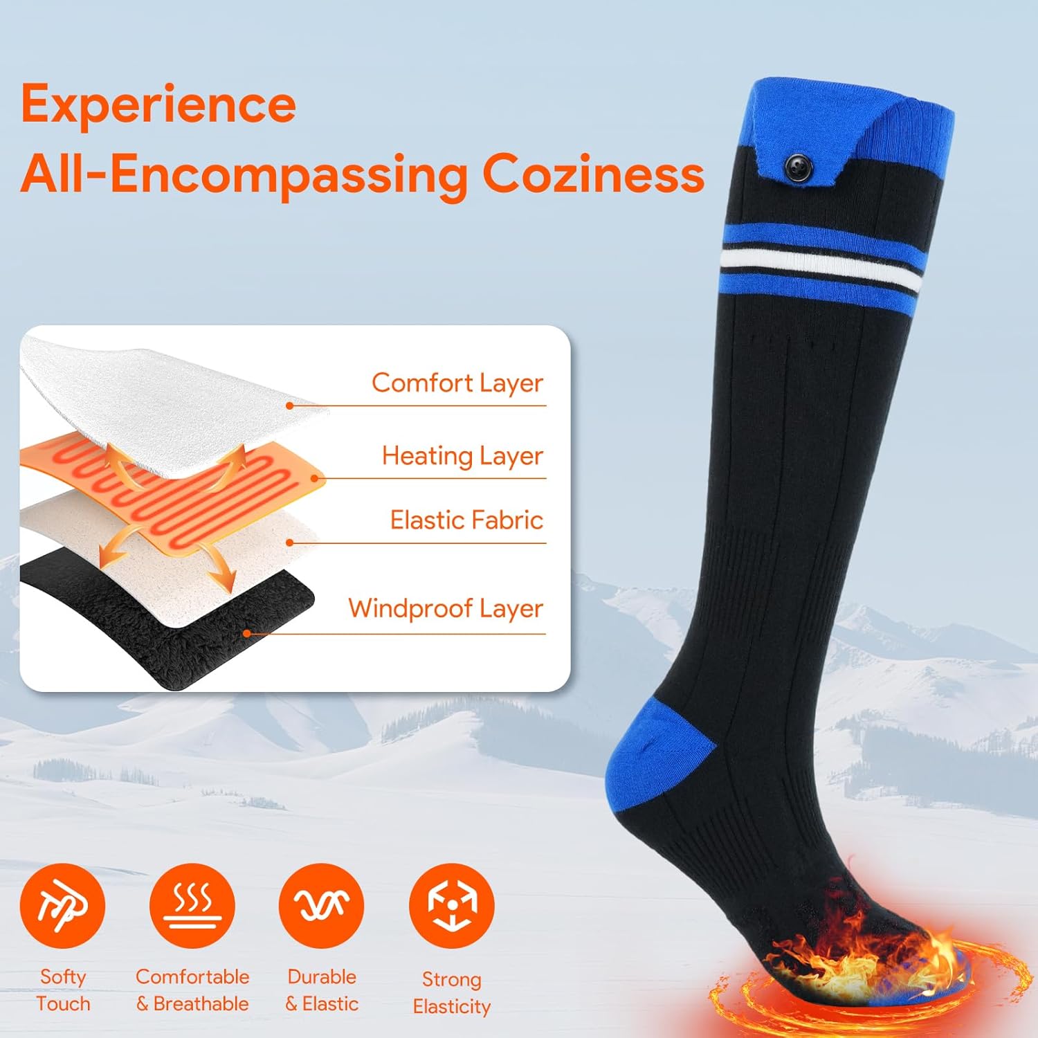 Minthouz Heated Socks for Men Women, 6000mAh*2 Battery Rechargeable Heating Electric Socks, APP Control Heated Sock, Gifts for Camping Fishing Cycling Skiing Skating Hiking Camping Outdoor Work - Image 4