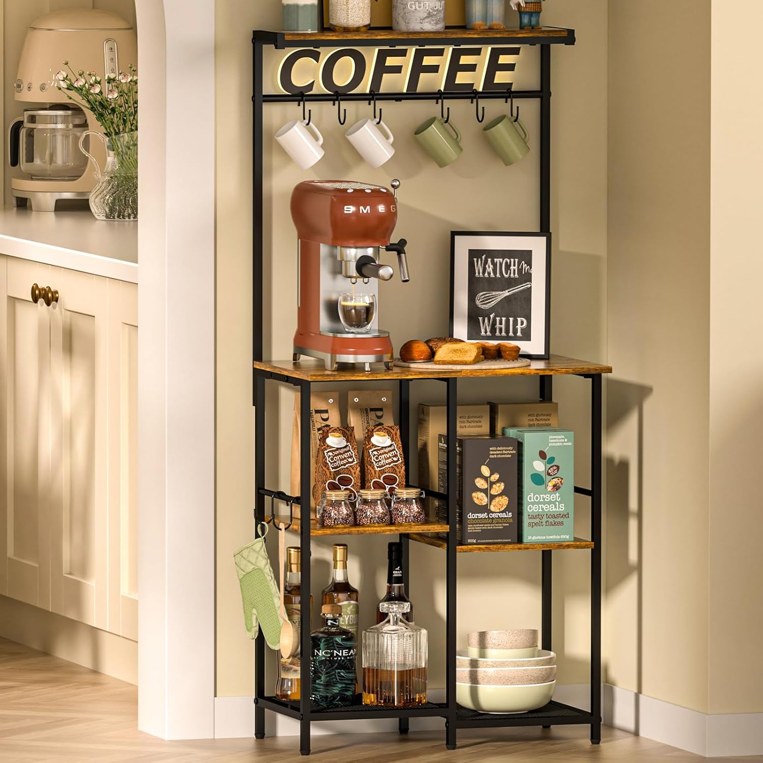 Kitchen Buffets Sideboards 23.6 Inch Length With 6 Tiers Zoned Storage Design Coffee Bar Station Microwave Stand Kitchen Rack Bakers Rack