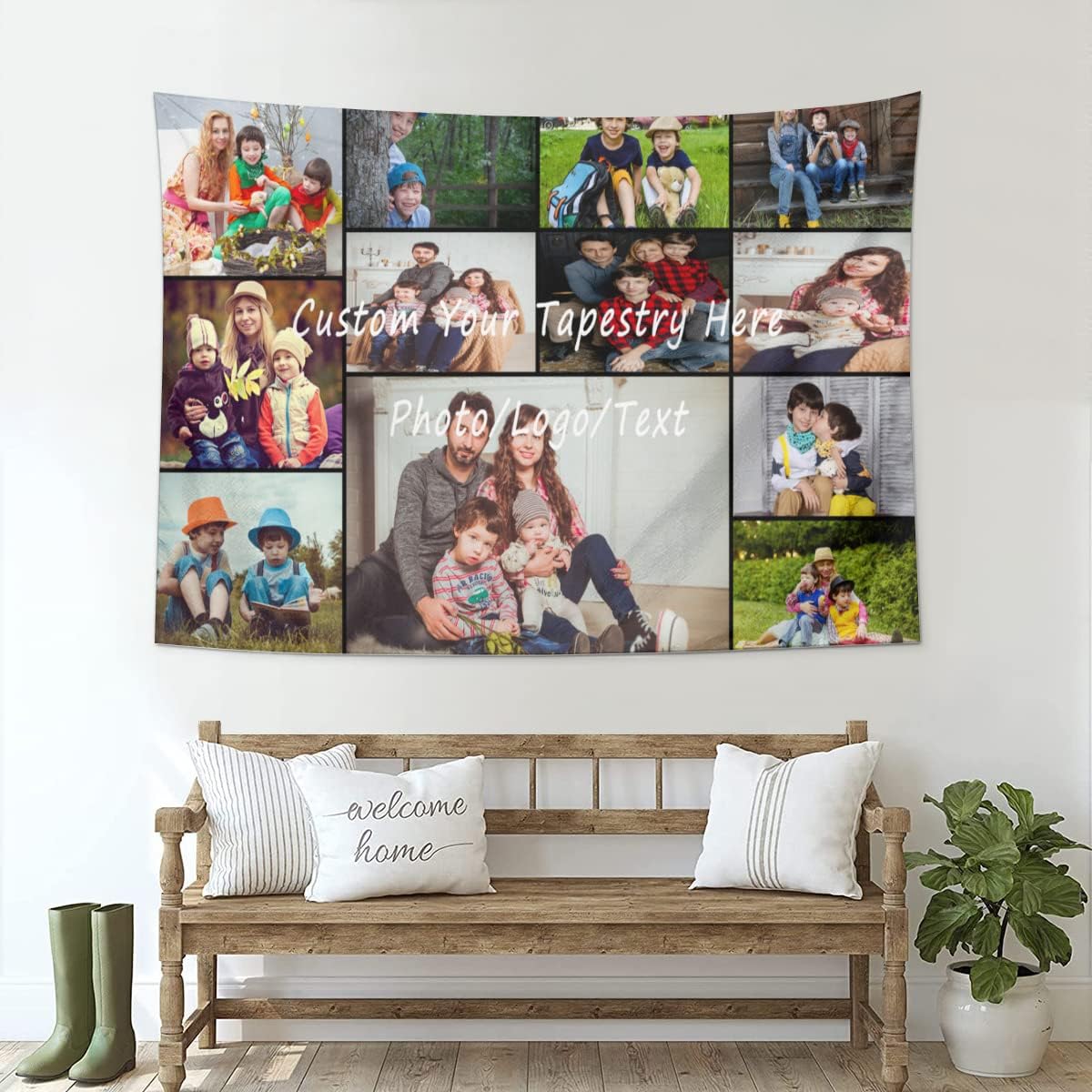 Custom Tapestry Upload Images Customized Tapestry Blanket Backdrop with 12 Photos Collage Horizontal for Birthday Wedding Party, Mother'S Day Father'S Day Gift 60x40 Inch