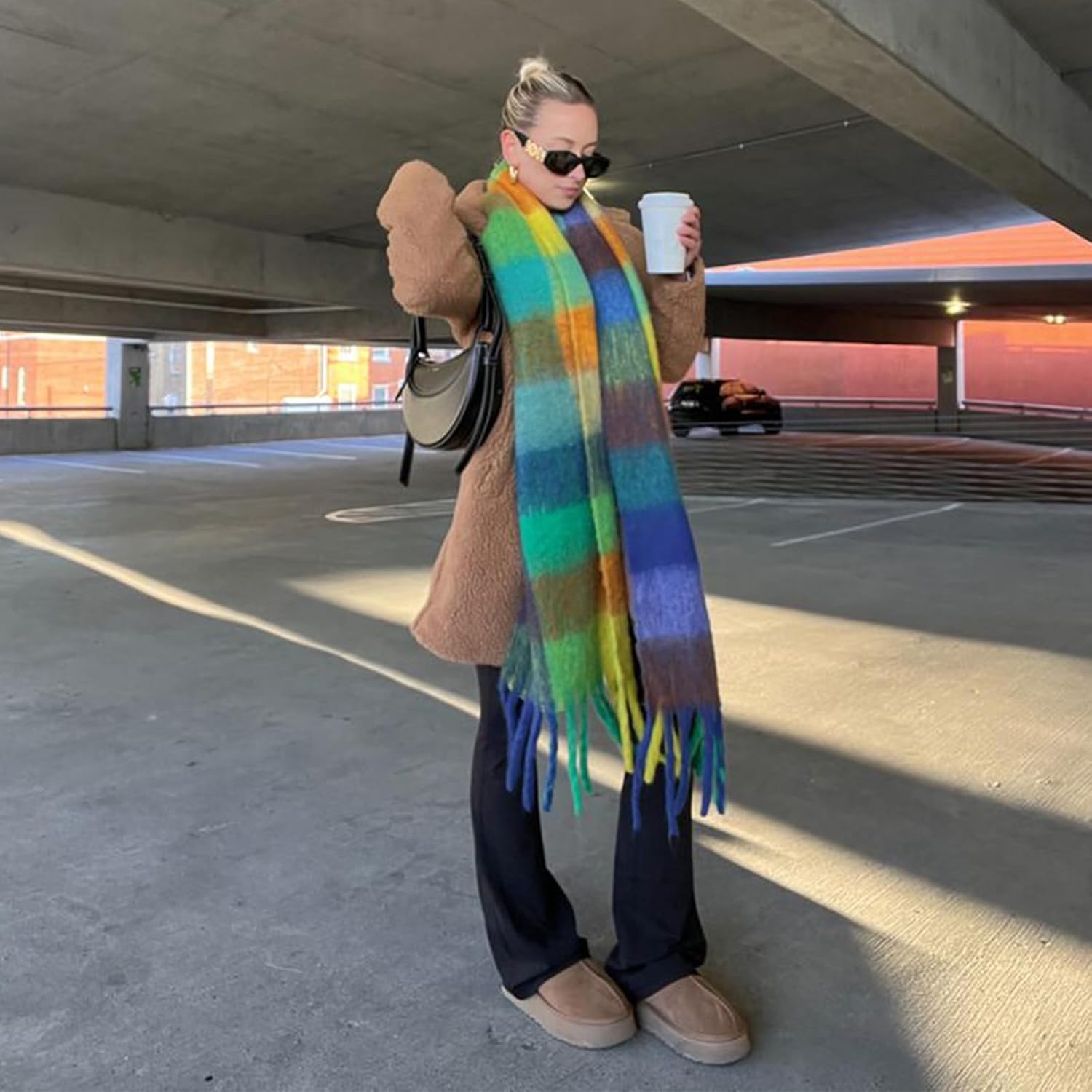 Surblue Women's Winter Scarf Large Coloured Plaid Warm Wrap Scarves Thick Blanket Shawl Oversized Checked Chunky Long Scarves - Image 2