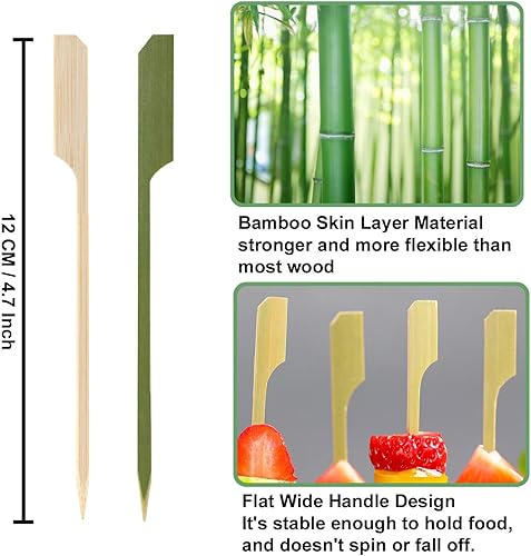 Miniatura 2 de 300 pinchos de bambú, 4.7 pulgadas, paleta de bambú verde natural, palillos de madera para aperitivos, bebidas, frutas, kababs, salchichas,