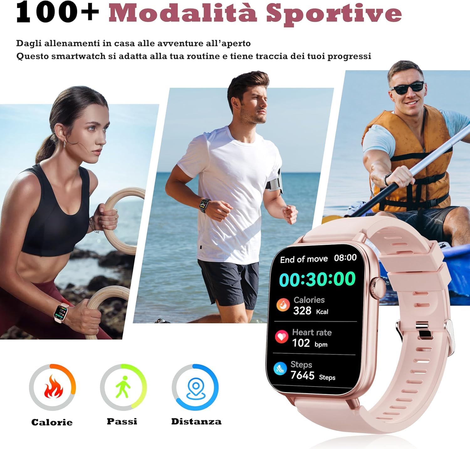 OUKITEL Smartwatch Donna Rosa 1.83" HD, Orologio Intelligente con Chiamate Bluetooth, 100+ Sport, Cardiofrequenzimetro, SpO2, IP68, Controllo Musica/Foto, Notifiche, Fitness Tracker per Android iOS