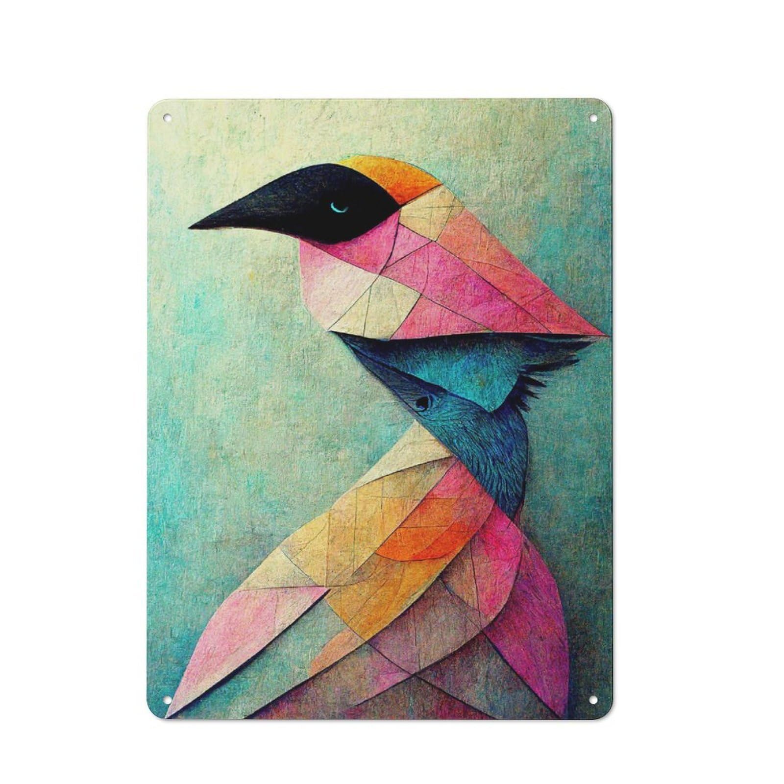 Junmoney Textured Geomatric Bird Vintage Tin Sign 40X30cm With For Hobby Room Or Studio, For Studio Owners Refreshing A Room In Autumn