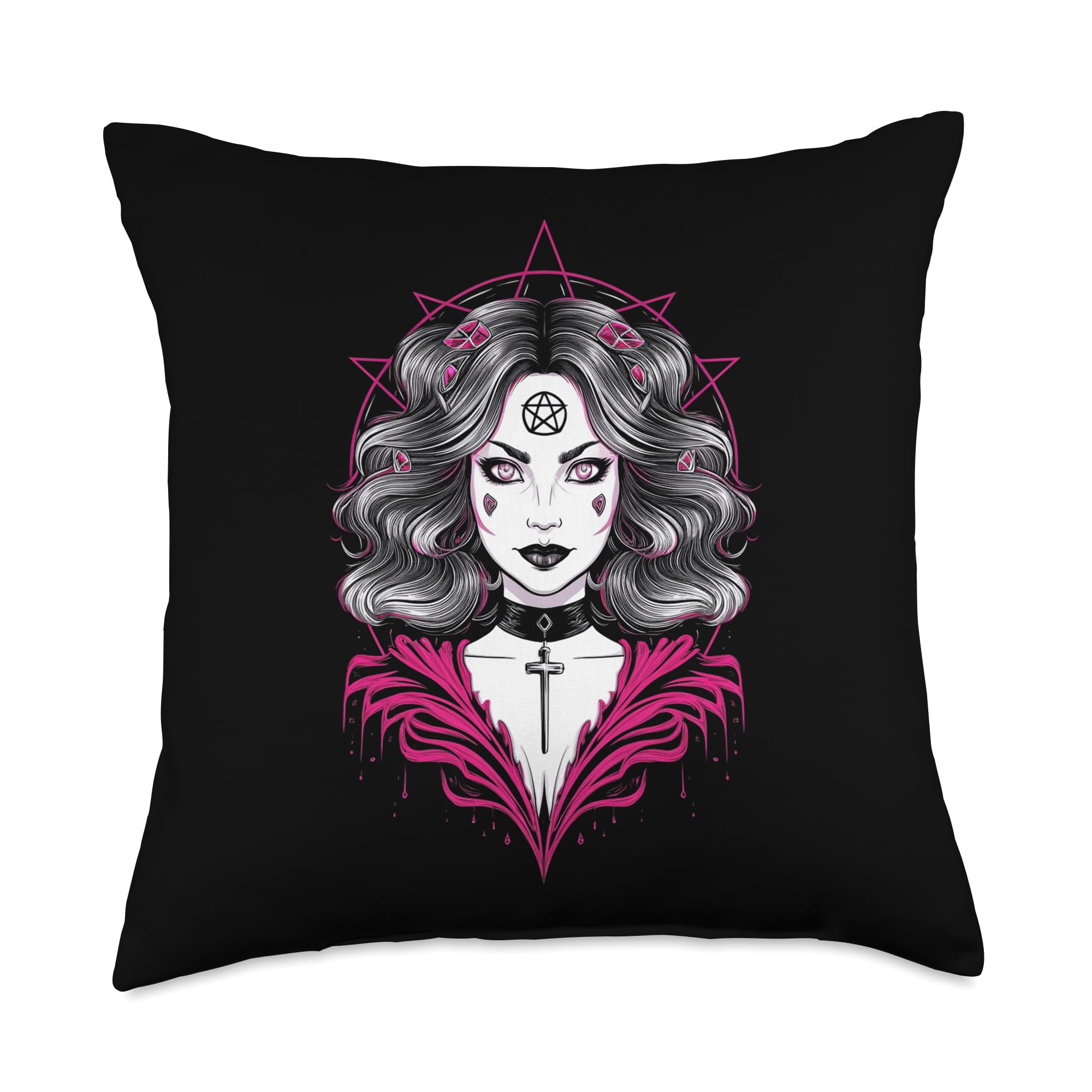 Occult Gothic Witch Illustration Art Throw Pillow