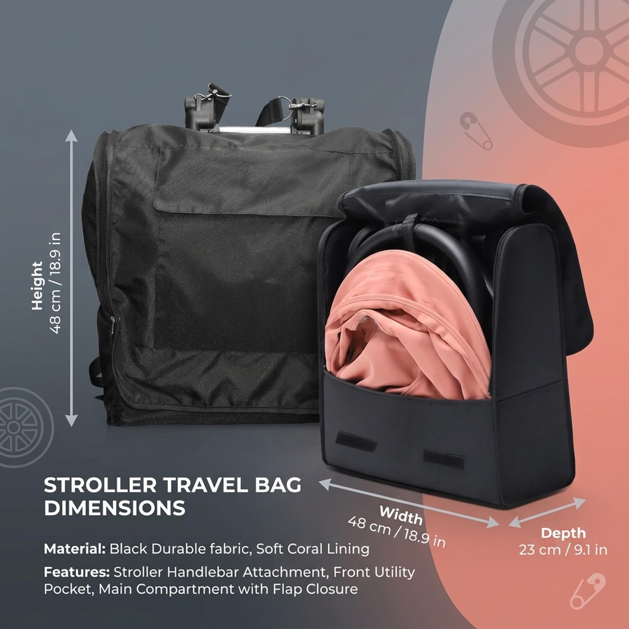 Borsa da viaggio per passeggino, borse portaoggetti leggere per passeggino, custodia in tessuto Oxford per il controllo del gate dell'aeroporto, nera