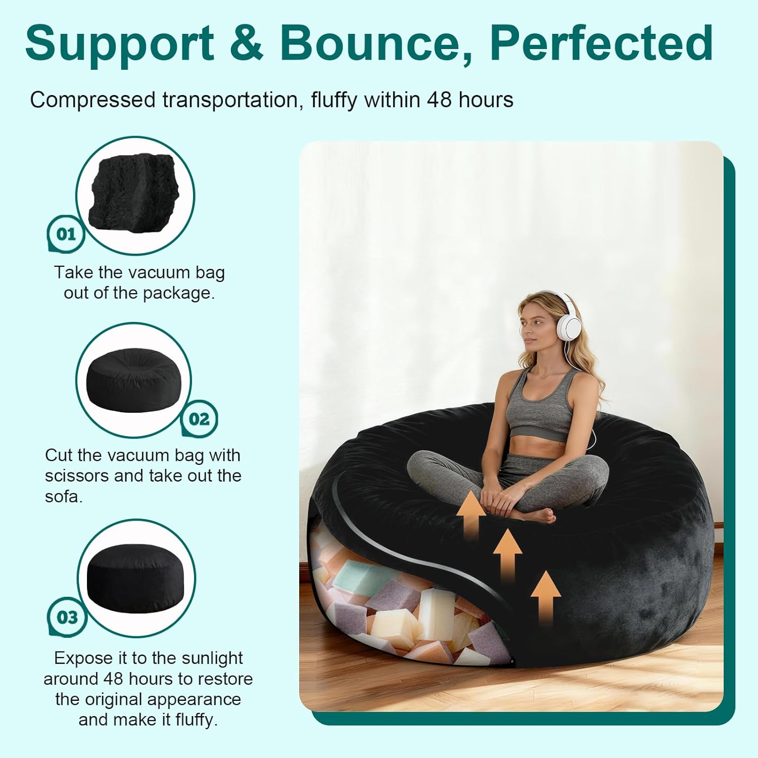 Giant Beanbag Chair 6FT Bean Bag Chairs for Adults with Filler, Reading Chair Cloud Boneless Couches for Living Room Furniture Memory Foam, Lazy Sofa