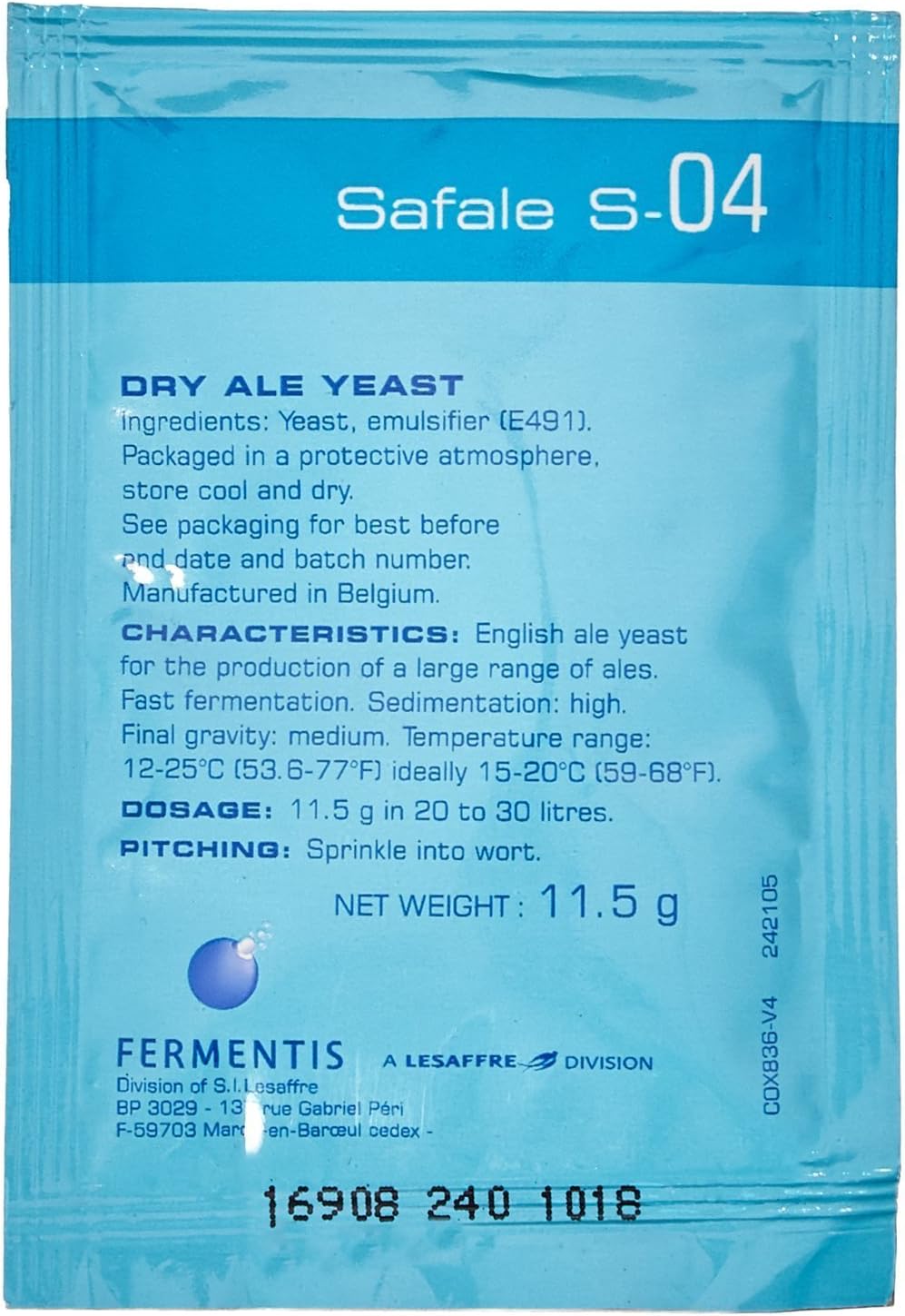 Fermentis FMT_FDY_S04 Safale S-04 Dry Yeast - 11.5g