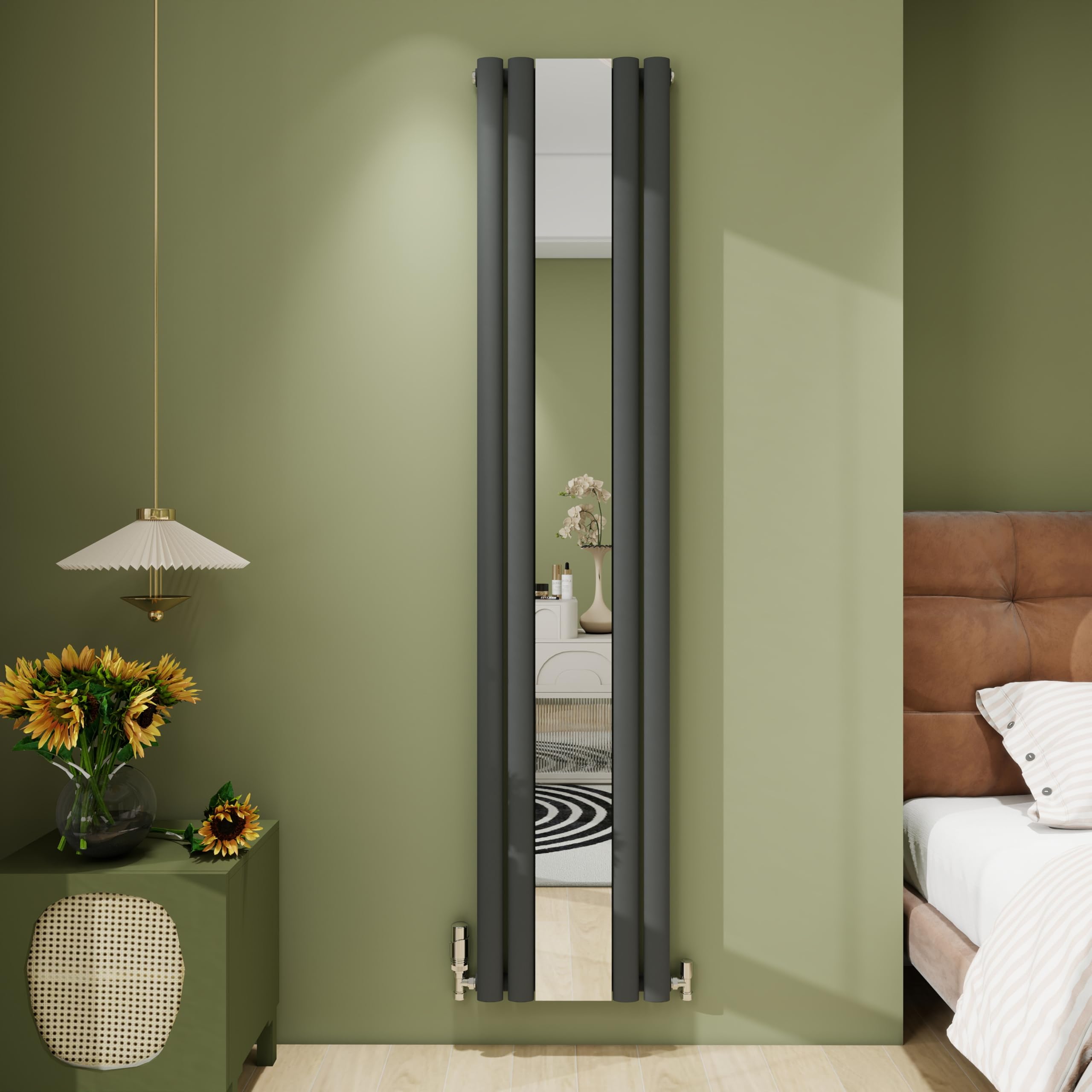 Biubiubath 1800x381mm Vertical Modern Mirror Radiator Anthracite Oval Column Designer Central Heating Radiator