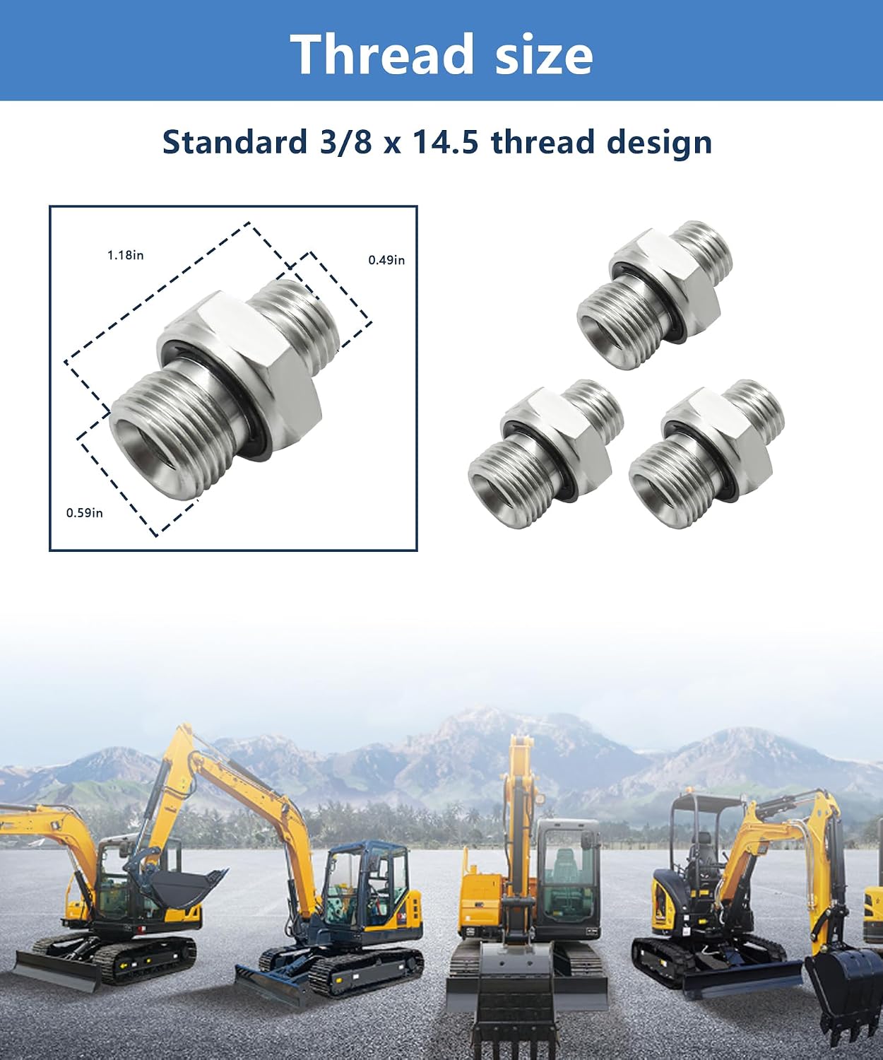 3/8" x 14.5 Mini Excavator Male Thread Hydraulic Adapter Fittings