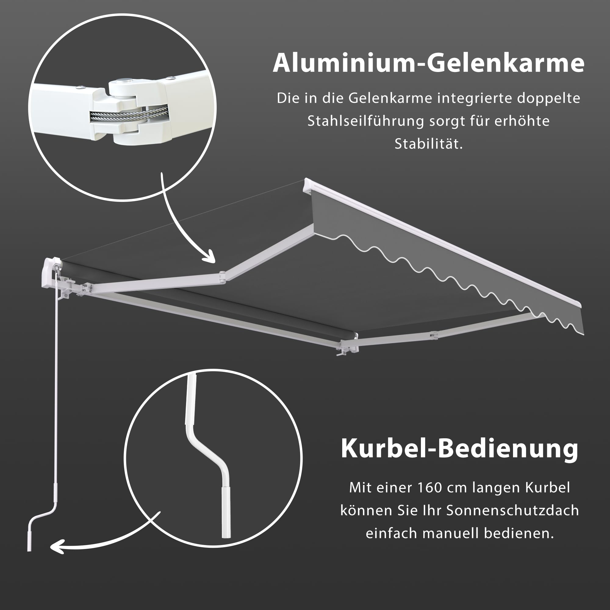 paramondo Gelenkarmmarkise Basic 2000 Markise Sonnenschutz Sichtschutz für Balkon & Terrasse, Vollständig zusammengebaut, 250 x 150 cm (Breite x Ausfall), Uni Anthrazit