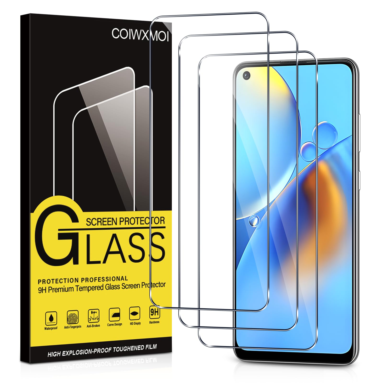 Coiwxmoi 3 Pezzi Vetro Temperato per OPPO A74 4G / OPPO A94 5G 6,43" Pellicola Prottetiva Anti Graffio, Durezza 9H,Ultra Resistente,Ultra Trasparente,Senza Bolle,Protezione Schermo,Clear