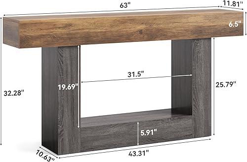 Miniatura 2 de LITTLE TREE Mesa consola de 63 pulgadas de largo, mesa de sofá de granja de 2 niveles detrás del sofá, mesa de entrada grande y estrecha para sala