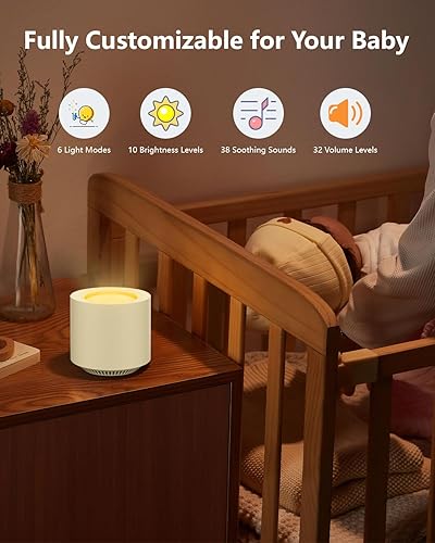 Miniatura 6 de Baby Sleep Soother máquina de sonido calmante matriz y terapia de luz roja Máquina de ruido blanco con 38 sonidos relajantes, función de memoria