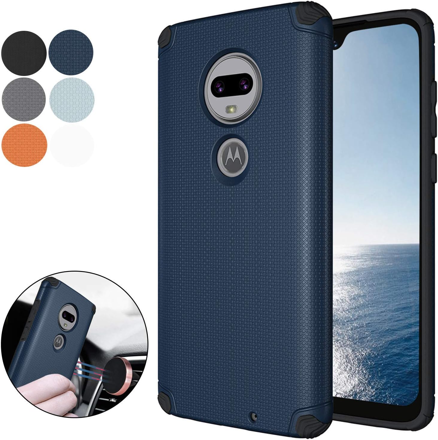 Ownest Compatible Moto G7 Case/Moto G7 Plus Case,Anti-Scratch Silicone Plastic Shell Built-in Magnetic Metal Plate,Resistant Thin Lightweight Slim Protective Cases for Motorola Moto G7-(Blue-5)