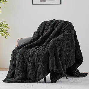 Uttermara Sherpa Fleece Weighted Blanket Queen Size(20lbs, 60" x 80", Black), 3D Jacquard Checkered Warm Sherpa Heavy Blanket for Adults, Soft Fuzzy Weighted Blankets for Couch Bed Sofa