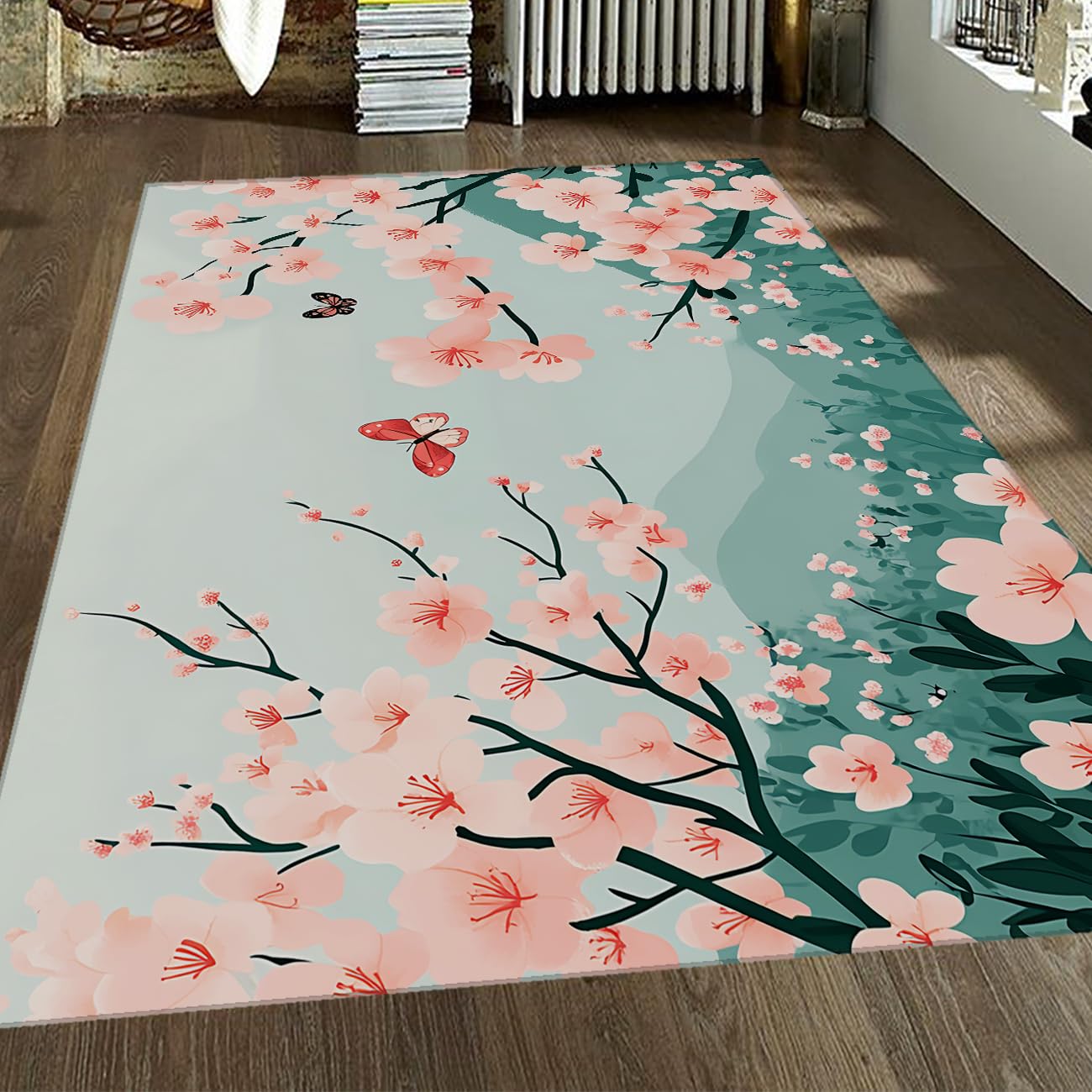 Tapis cerisier en fleurs rose 60x120cm carpette salon et descente de lit nursery