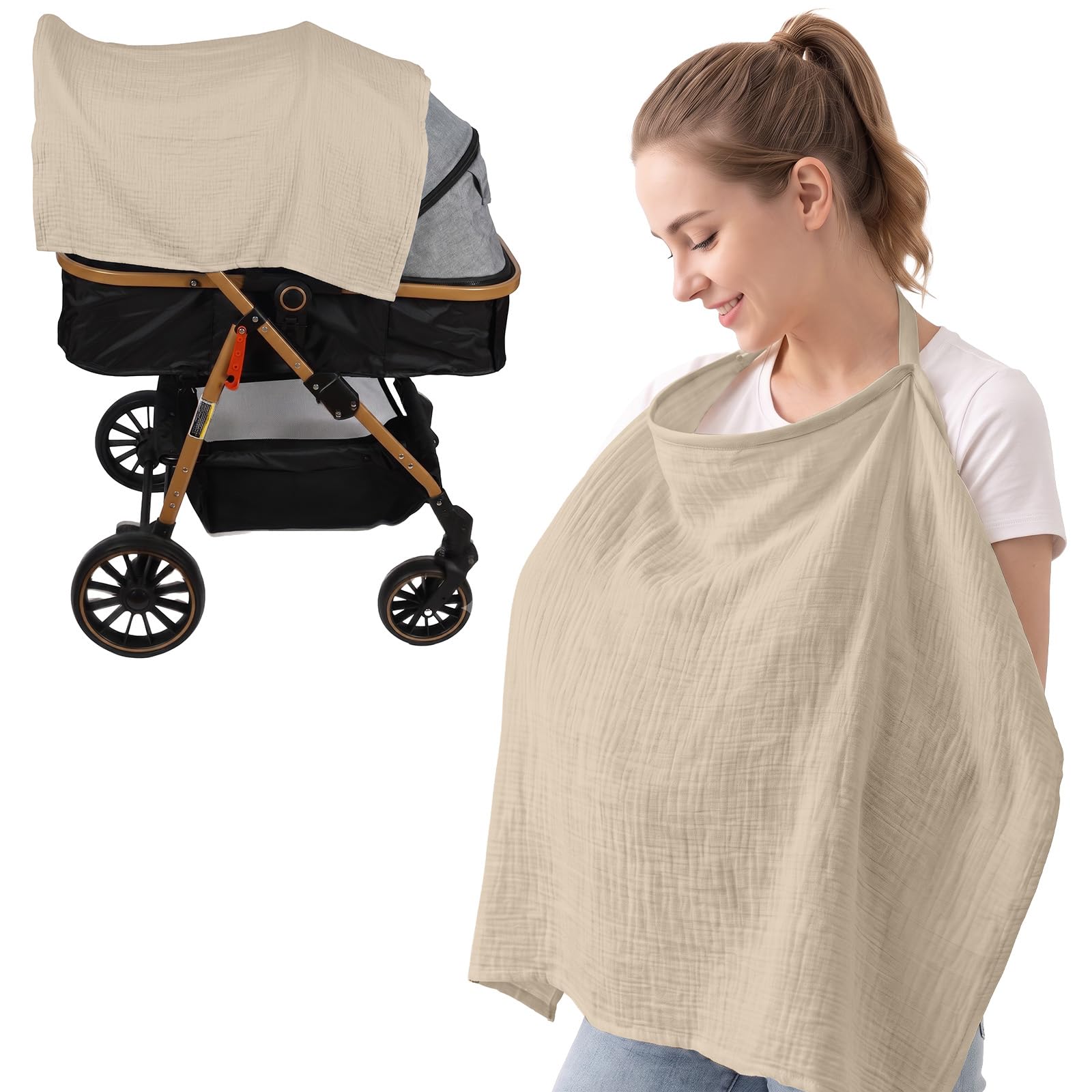 AOOWU Muslin Nursing Cover for Baby Breastfeeding, Breastfeeding Cover