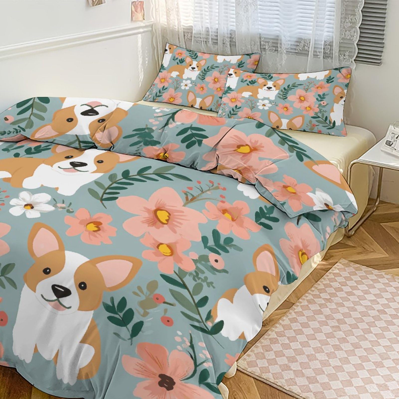 Housse de couette corgi ultra douce contre la chaleur nocturne 3 pièces