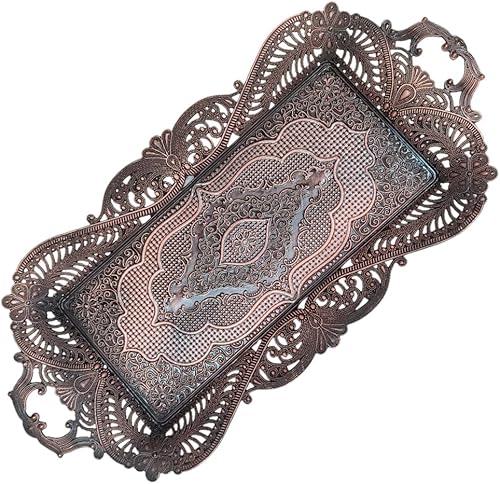 Miniatura 8 de Bandeja decorativa de té de café turco dorado, bandeja de decoración de mesa, bandeja de centro de mesa, bandeja de mesa de comedor, bandeja de