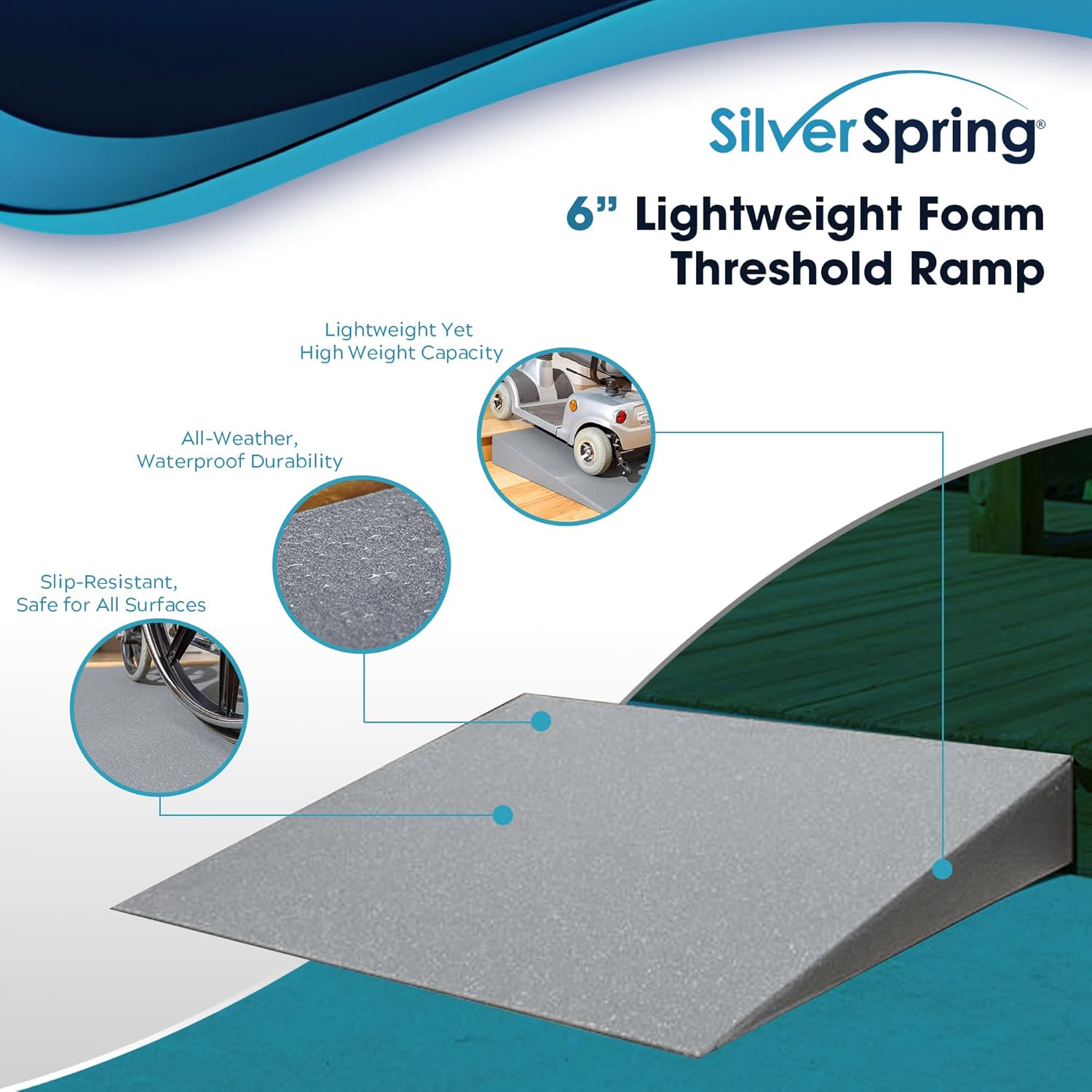 VersaRamp 6" High Lightweight Foam Threshold Ramp for Wheelchairs, Mobility Scooters, and Power Chairs by Silver Spring - 800 lb. Weight Capacity