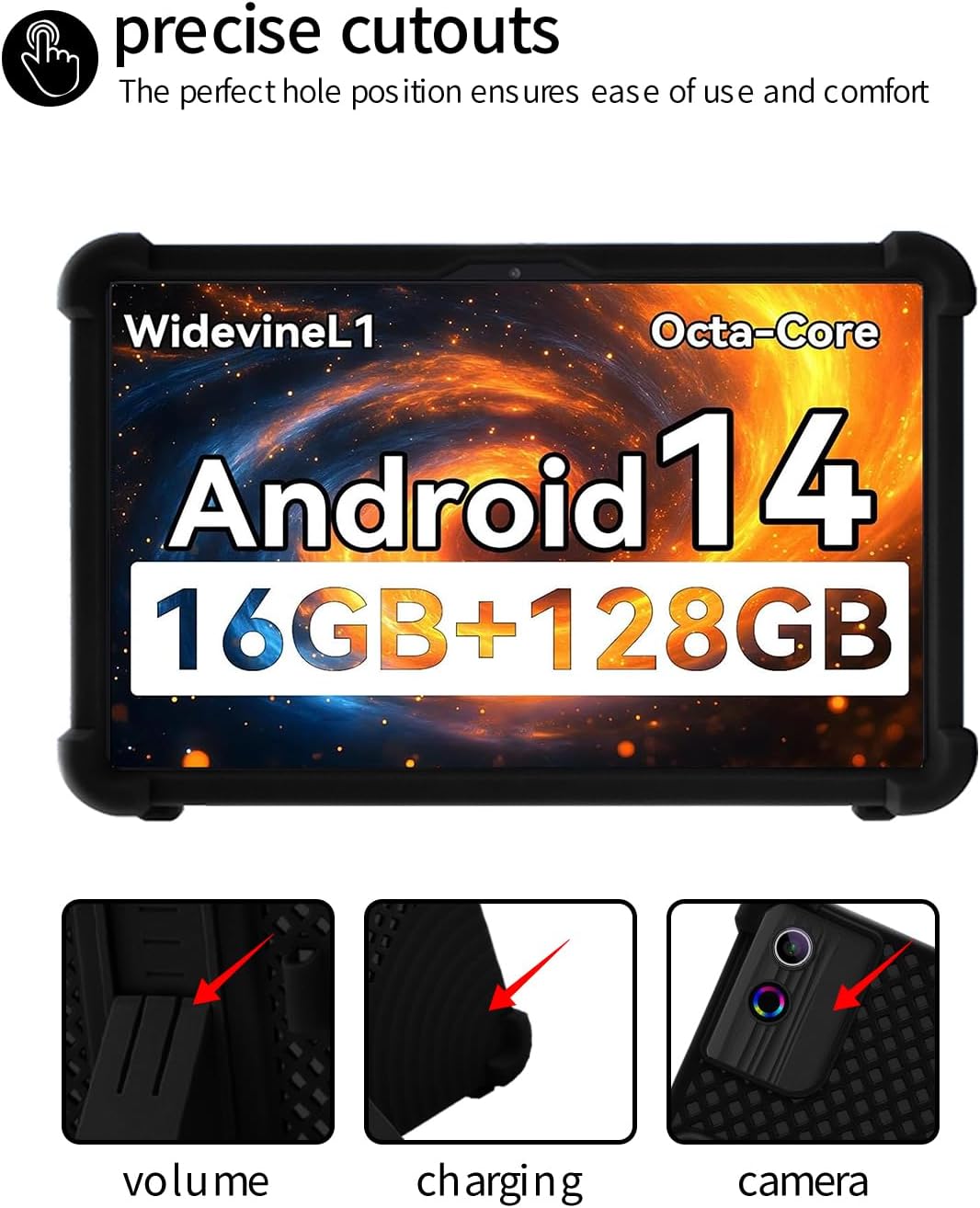 for UGRIHACH A7 11 inch Android Tablet Case,BOVUGAC Soft Silicone with Capacitive Pen,Heat Dissipation Design,Adjustable Stand,Shockproof,Kids Friendly(Black)