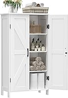Homleke Farmhouse Storage Cabinet with Barn Doors & Adjustable Shelves - White Free-Standing for Bathroom, Kitchen, Living Room