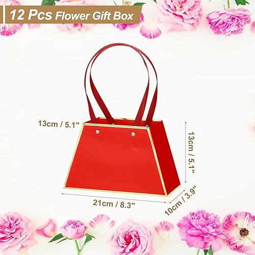 Miniatura 9 de PATIKIL Bolsas de regalo de flores de papel, 12 bolsas de regalo de flores de ramo de papel con asa bolsa de mano con ribete trapezoidal para