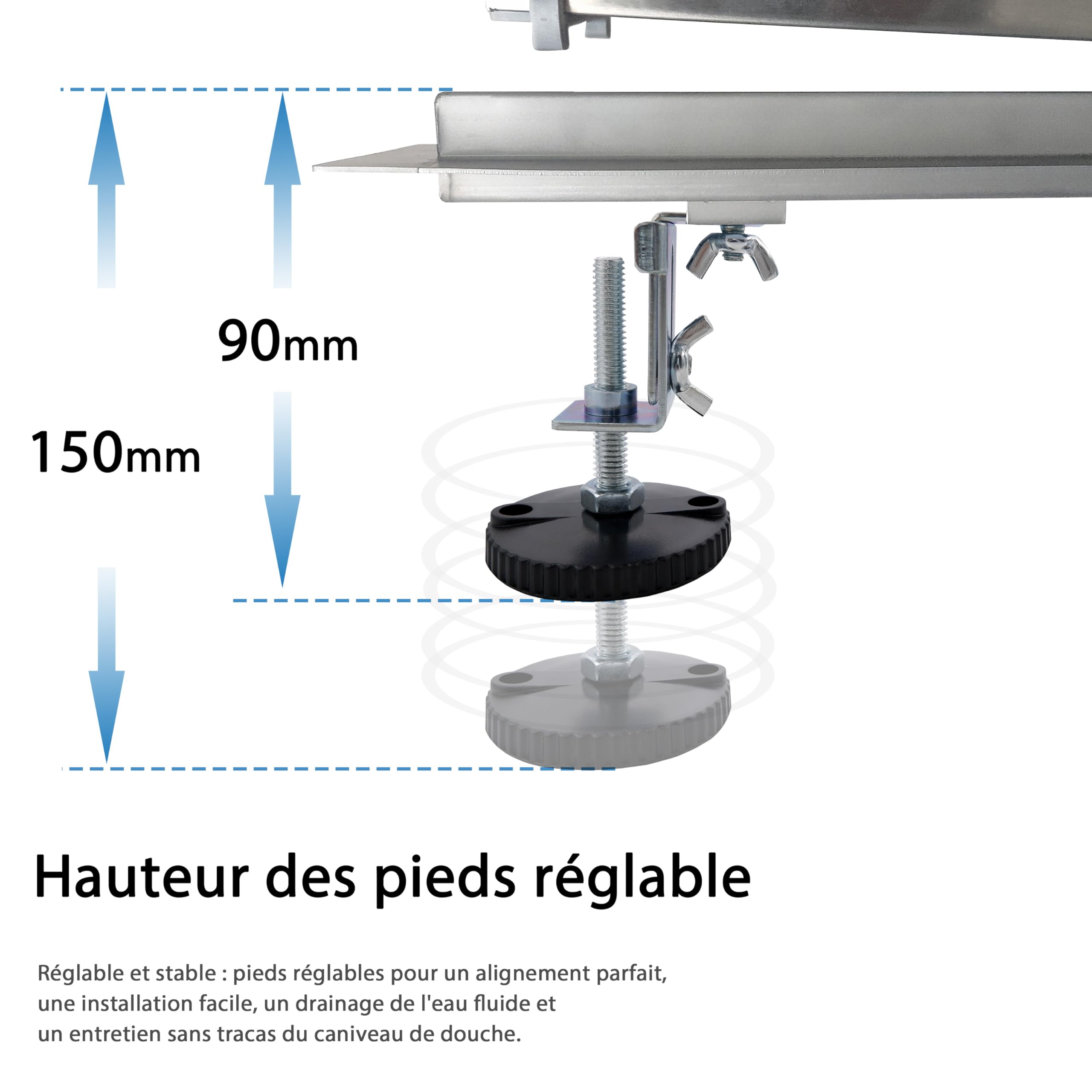 Aica Caniveau de Douche Italienne Acier Inoxydable Siphon Sol D'évacuation le Modèle Linéaire Drain de Douche Rectangulaire Extra Plat Argent (70cm)