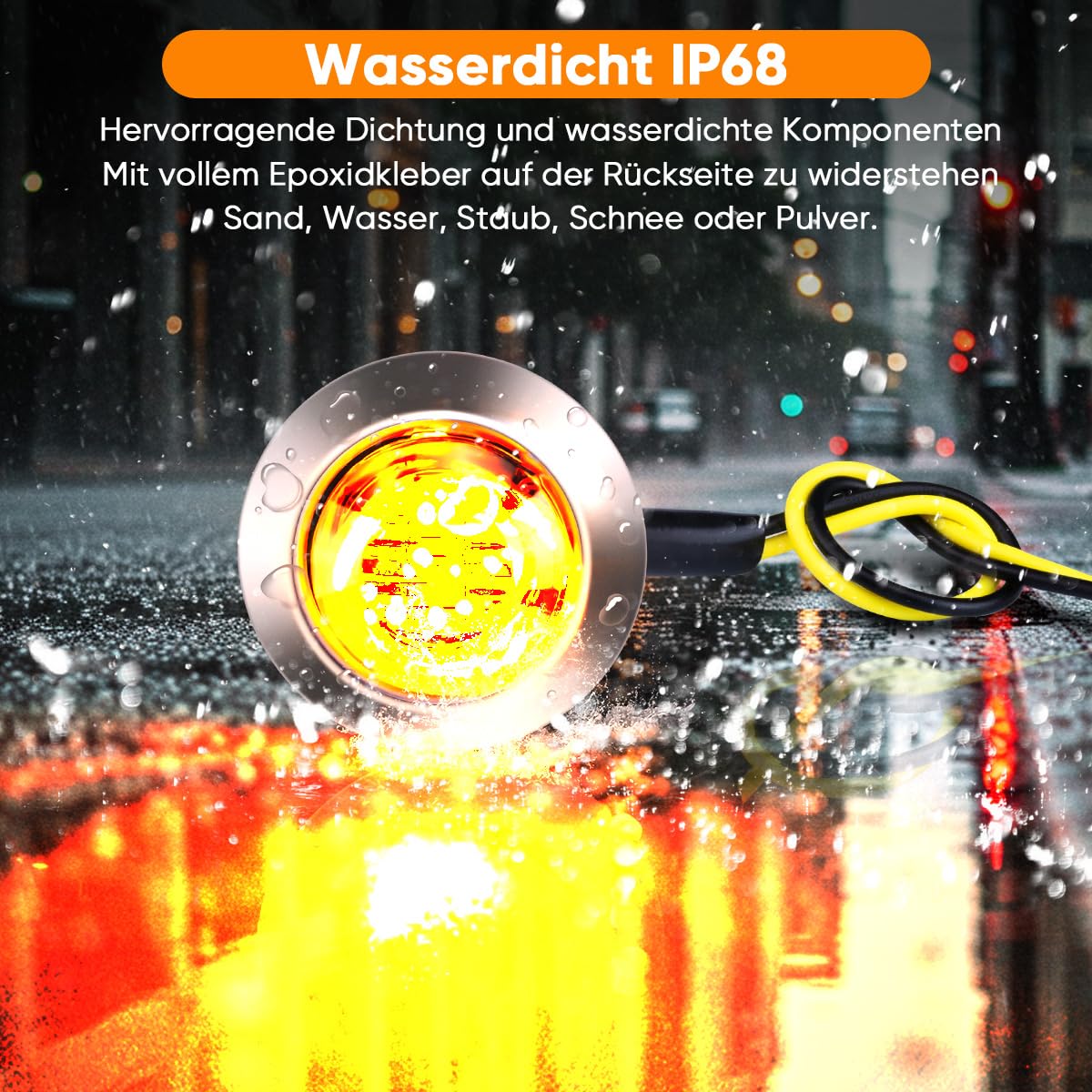 10 sztuk okrągłych świateł bocznych LED 3/4", 1,9 cm, 12 V, 24 V, uniwersalne światła kontrolne, światła pozycyjne do przyczep ciężarowych (żółte, z chromowanymi końcówkami)